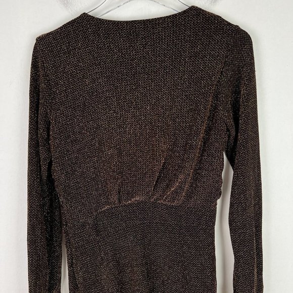 MNG Mango Metallic Gold Black Long Sleeve Mini Dress Size XS EUC W2572 - Picture 12 of 13